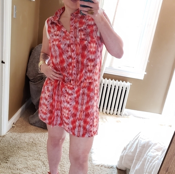 Vintage Wyatt 100% Silk Orange Geometric Print Button Down Sleeveless Romper - Picture 11 of 11